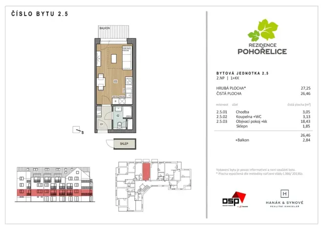 Pronájem bytu 1+kk, Pohořelice, U Kasáren, 27 m2