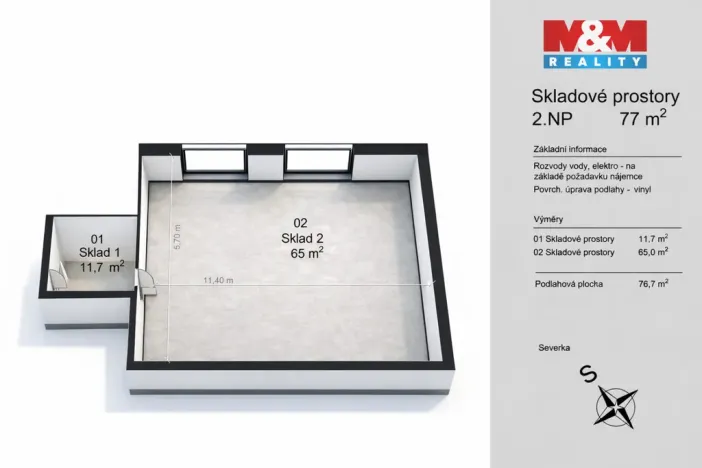 Pronájem skladu, Benešov, Vnoučkova, 77 m2