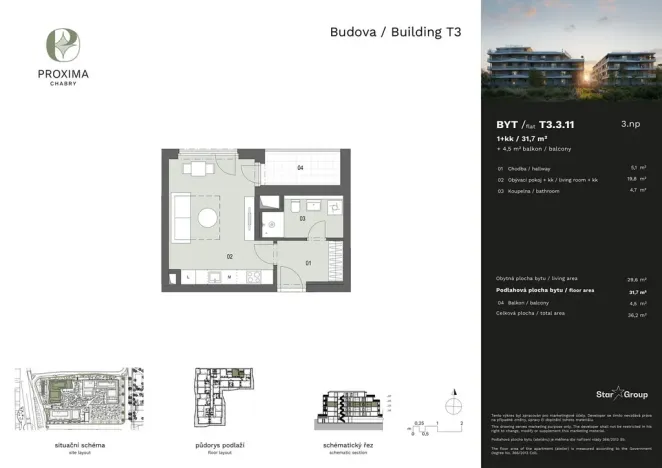 Prodej bytu 1+kk, Praha - Dolní Chabry, Ledčická, 31 m2