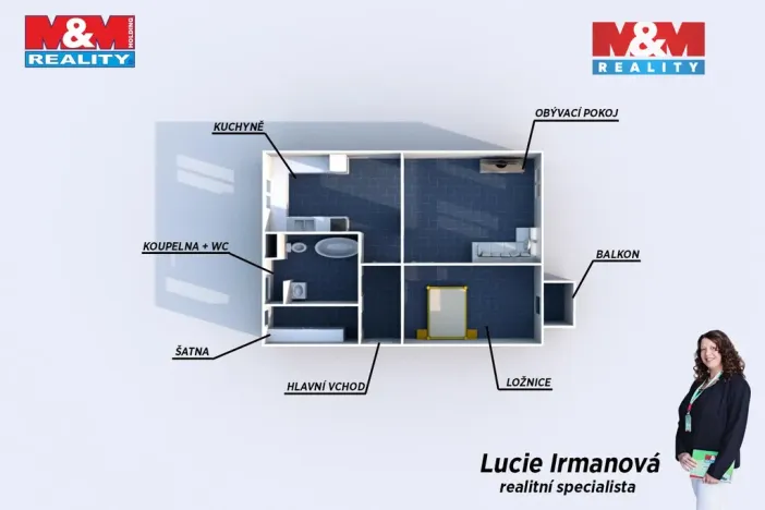 Pronájem bytu 2+kk, Rokycany - Nové Město, Pražská, 53 m2