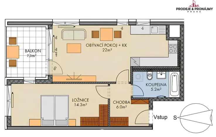 Pronájem bytu 2+kk, Praha - Vysočany, Pod Harfou, 55 m2
