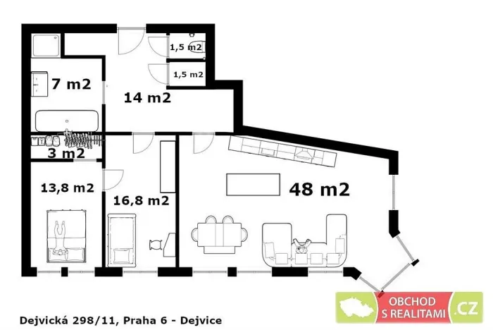 Pronájem bytu 3+kk, Praha, Dejvická, 106 m2