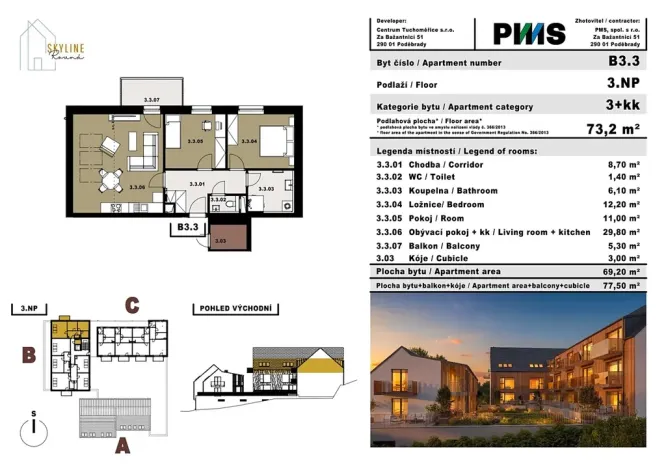 Prodej bytu 3+kk, Tuchoměřice, 77 m2