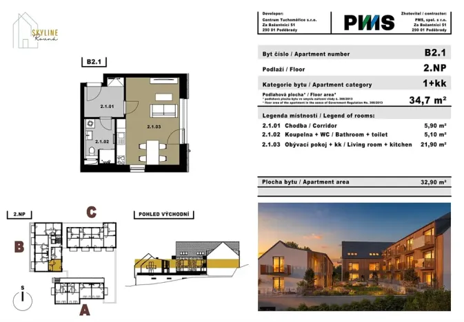 Prodej bytu 1+kk, Tuchoměřice, 33 m2