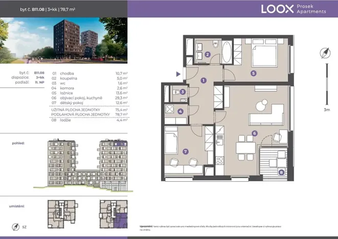 Pronájem bytu 3+kk, Praha - Prosek, Litoměřická, 75 m2