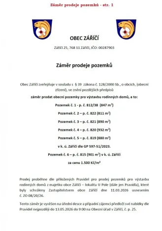 Prodej pozemku pro bydlení, Záříčí, 880 m2