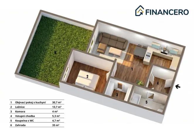 Prodej bytu 2+kk, Brno, Řípská, 60 m2