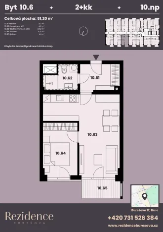 Prodej bytu 2+kk, Brno, Burešova, 51 m2