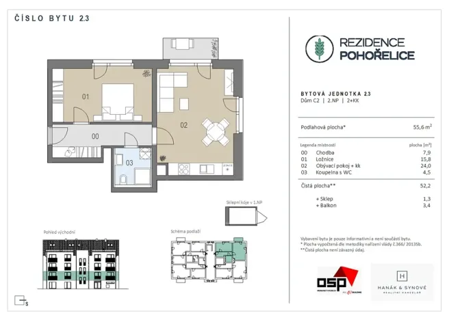 Prodej bytu 2+kk, Pohořelice, U Kasáren, 52 m2