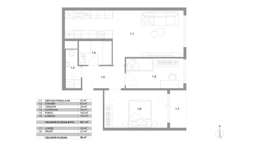 Prodej bytu 3+kk, Praha - Chodov, Hrudičkova, 69 m2