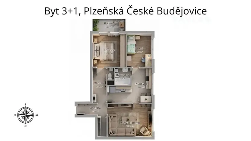 Prodej bytu 3+1, České Budějovice, Průběžná, 72 m2
