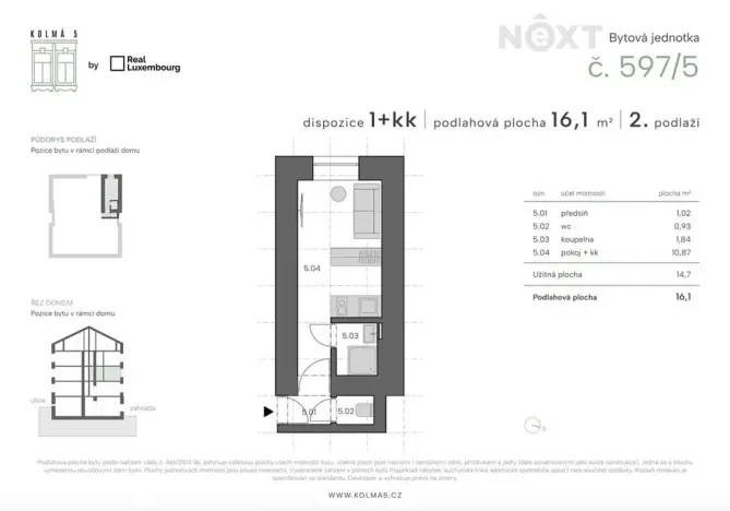 Prodej bytu 1+kk, Praha - Vysočany, Kolmá, 16 m2