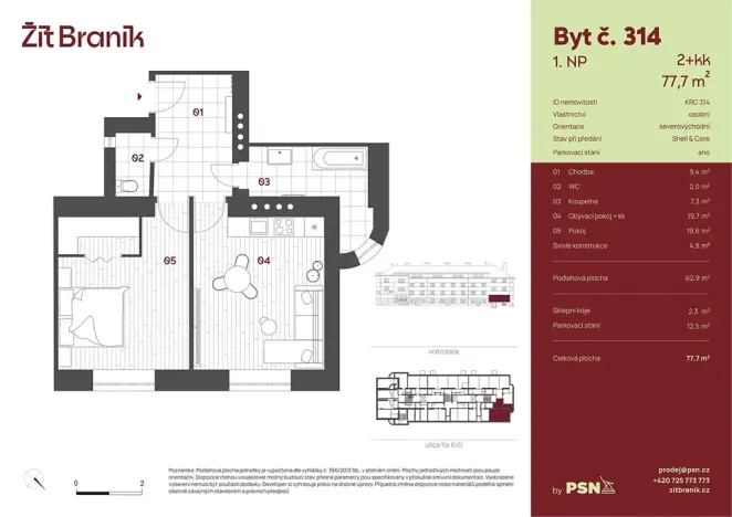 Prodej bytu 2+kk, Praha - Braník, Ke Krči, 58 m2