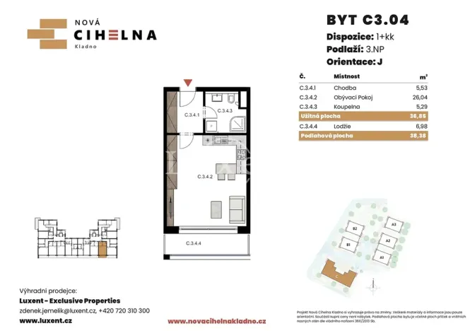 Prodej bytu 1+kk, Kladno, 37 m2