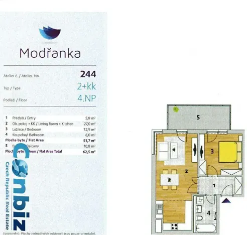 Pronájem bytu 2+kk, Praha - Modřany, K Vystrkovu, 54 m2