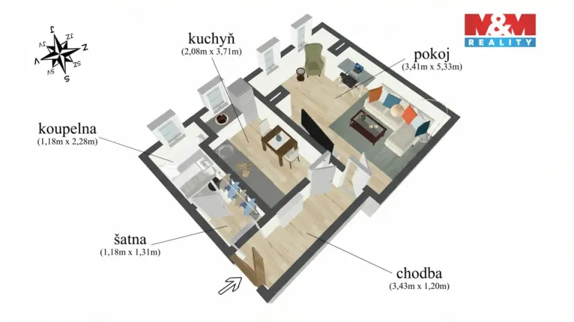 Prodej bytu 1+1, Chomutov, Blatenská, 36 m2