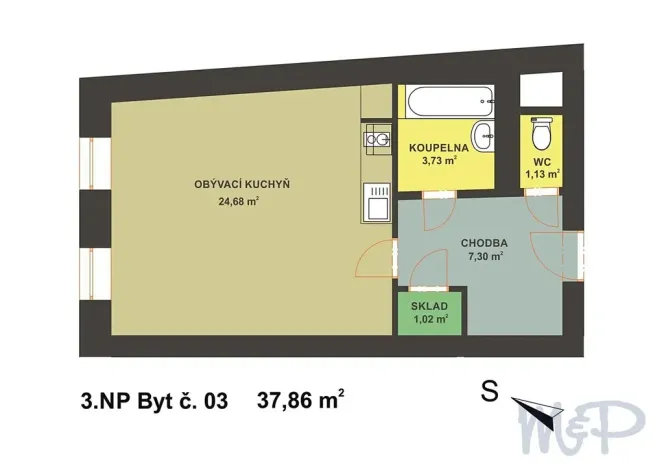 Pronájem bytu 1+kk, Jihlava, Benešova, 37 m2