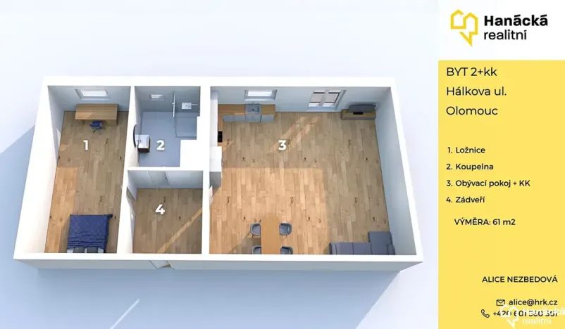 Pronájem bytu 2+kk, Olomouc, Hálkova, 61 m2