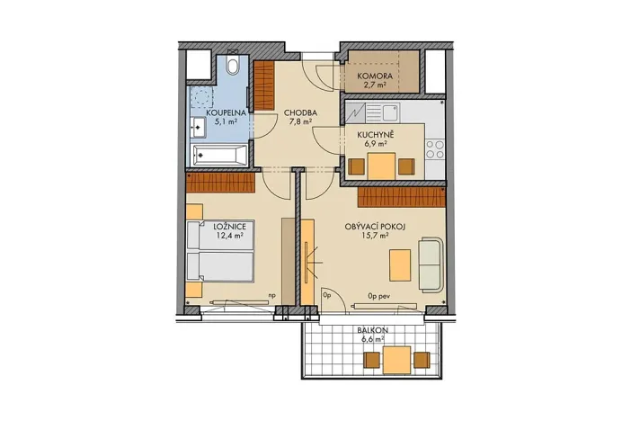 Prodej bytu 2+1, Praha, Bartůňkova, 53 m2