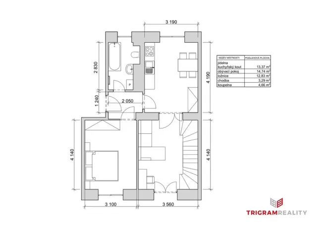 Prodej bytu 2+1, Pardubice - Zelené Předměstí, Wolkerova, 50 m2