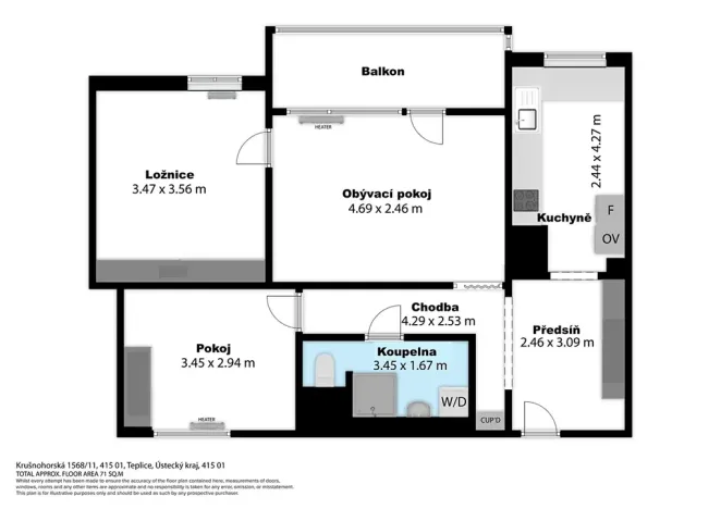 Prodej bytu 3+1, Teplice, Krušnohorská, 64 m2