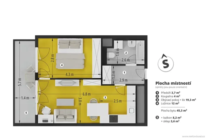 Prodej bytu 2+kk, Praha - Letňany, Hlučkova, 45 m2