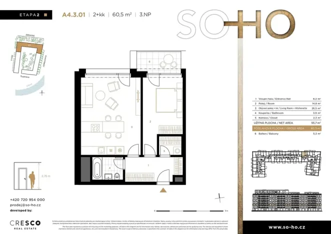 Prodej bytu 2+kk, Praha - Holešovice, V háji, 61 m2