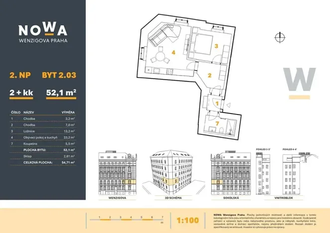 Prodej bytu 2+kk, Praha - Nové Město, Wenzigova, 52 m2