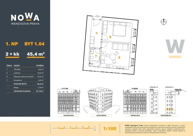 Prodej bytu 2+kk, Praha - Nové Město, Wenzigova, 45 m2