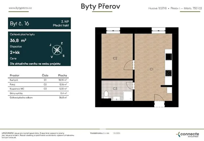 Prodej bytu 2+kk, Přerov, Husova, 37 m2