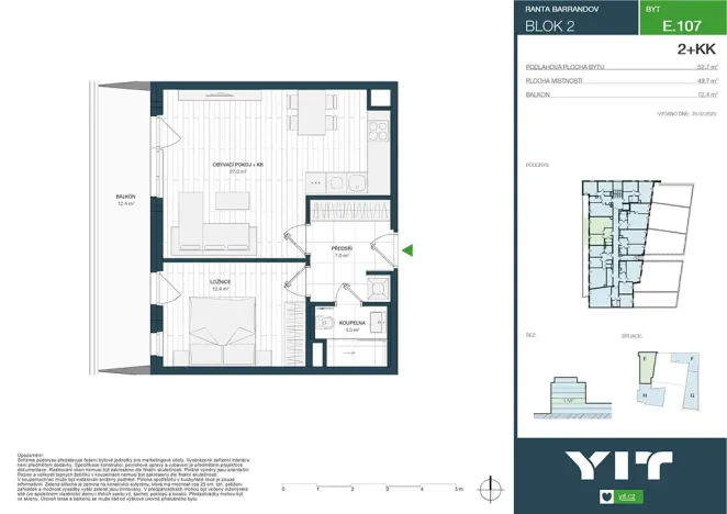 Pronájem bytu 2+kk, Praha - Hlubočepy, Benešova, 53 m2