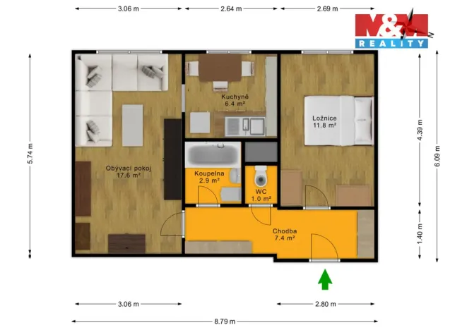 Pronájem bytu 2+1, Kladno - Kročehlavy, Francouzská, 47 m2