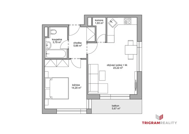 Pronájem bytu 2+kk, Hradec Králové - Nový Hradec Králové, Antonína Petrofa, 50 m2