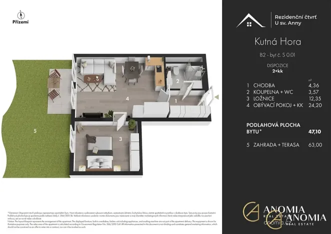 Prodej bytu 2+kk, Kutná Hora, Plk. Loudy, 47 m2