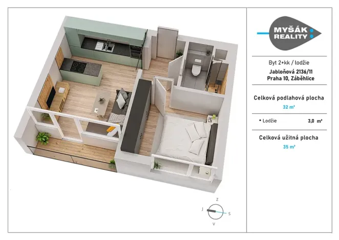 Prodej bytu 2+kk, Praha - Záběhlice, Jabloňová, 35 m2