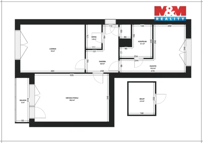 Prodej bytu 2+1, Bohušovice nad Ohří, Masarykova, 58 m2