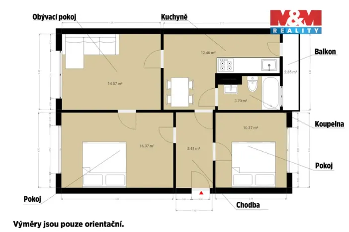 Prodej bytu 3+1, Bělčice, Sportovní, 71 m2
