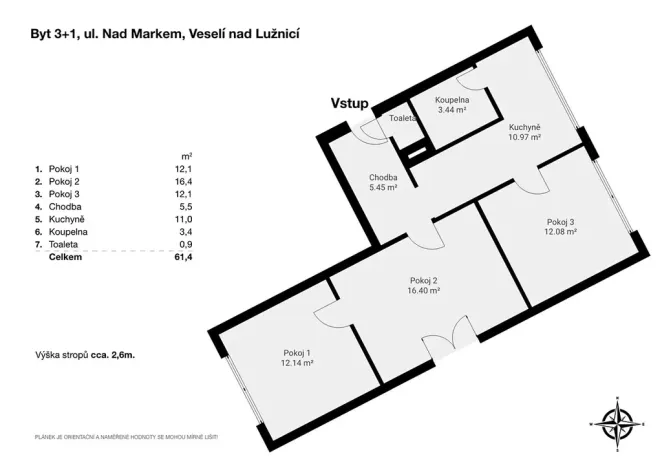 Prodej bytu 3+1, Veselí nad Lužnicí, Pod Markem, 62 m2