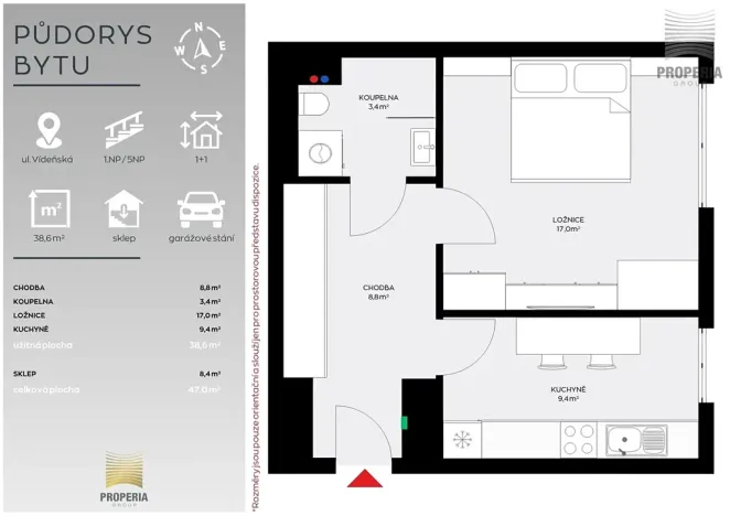 Pronájem bytu 1+1, Brno, Vídeňská, 39 m2