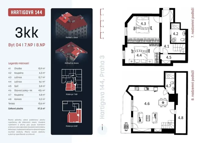 Prodej bytu 3+kk, Praha - Žižkov, Hartigova, 107 m2