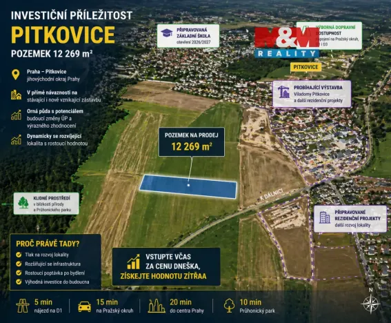 Prodej pole, Praha - Pitkovice, 12269 m2