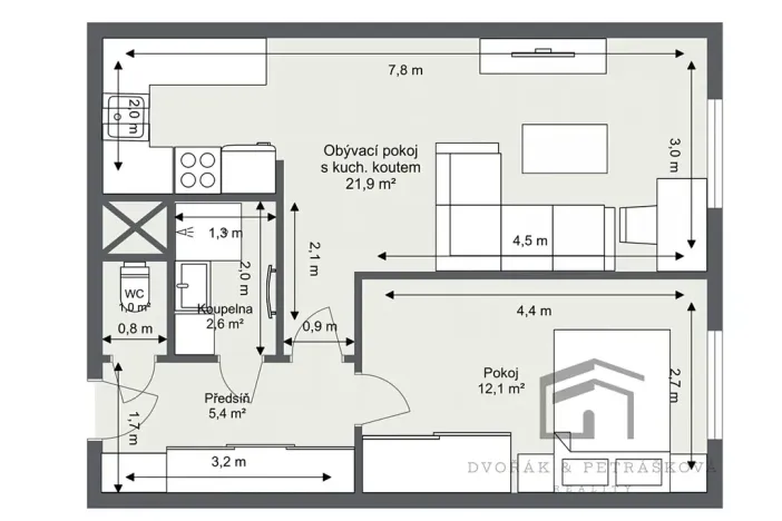 Pronájem bytu 2+kk, Praha - Kunratice, Jana Růžičky, 45 m2