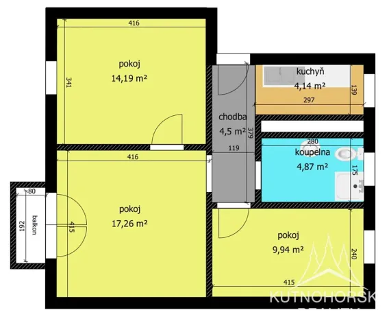 Prodej bytu 3+1, Kutná Hora, Ostašova, 55 m2