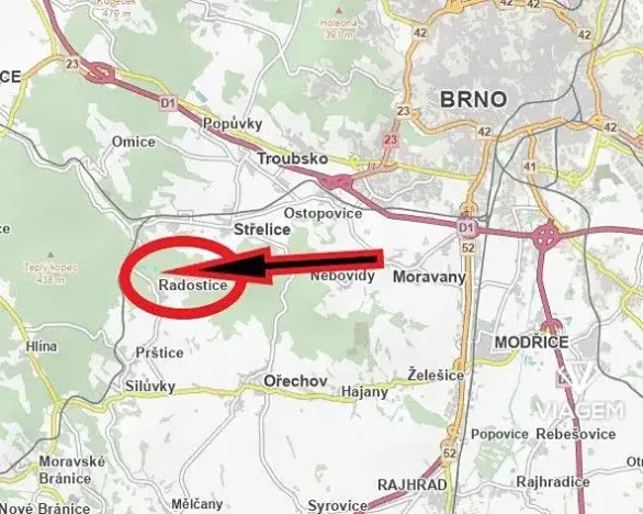 Prodej zahrady, Střelice, 1635 m2