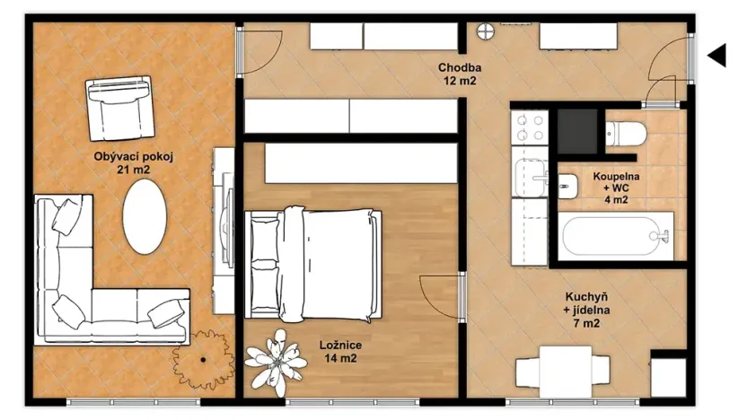 Pronájem bytu 2+1, Český Krumlov, Sídliště Plešivec, 60 m2