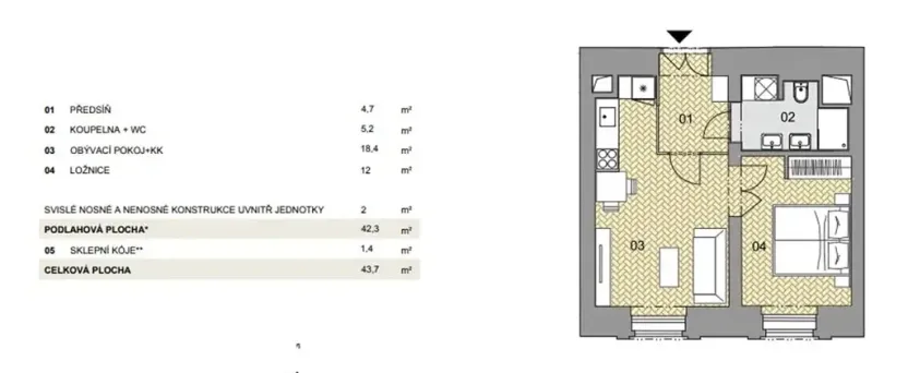 Pronájem bytu 2+kk, Praha - Nové Město, Dlážděná, 41 m2