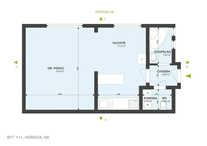 Prodej bytu 1+1, Hradec Králové, Horova, 44 m2