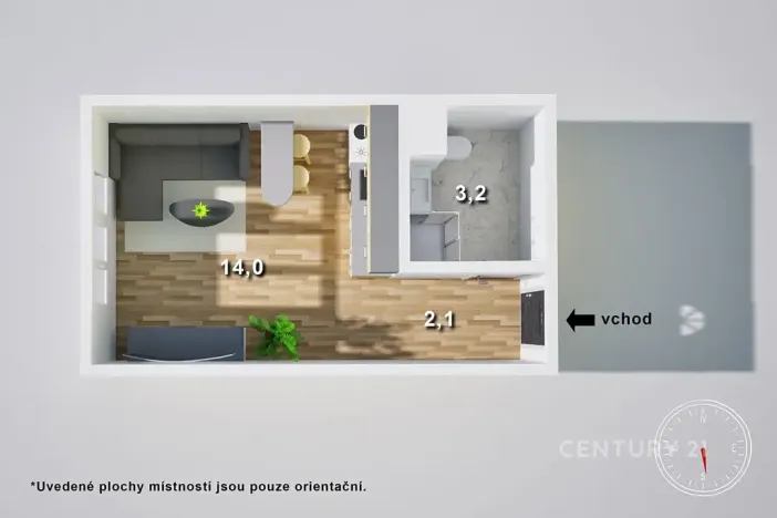 Pronájem bytu 1+kk, Ústí nad Labem, Větrná, 20 m2