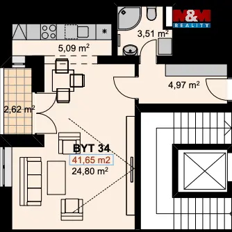 Pronájem bytu 1+kk, Přelouč, Edvarda Beneše, 38 m2