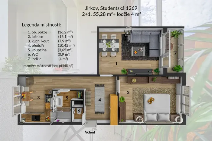 Pronájem bytu 2+1, Jirkov, Studentská, 57 m2